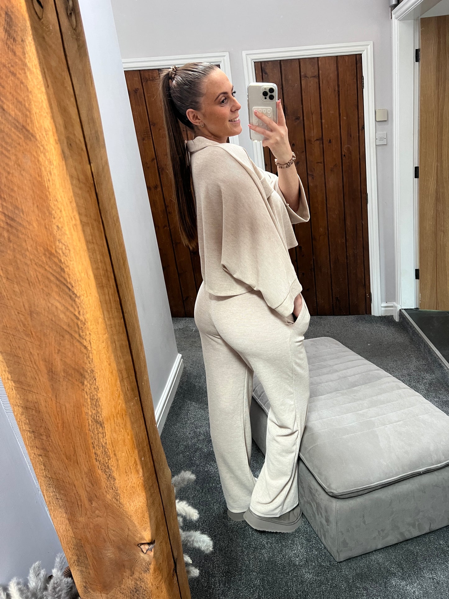 Oatmeal shirt loungewear set