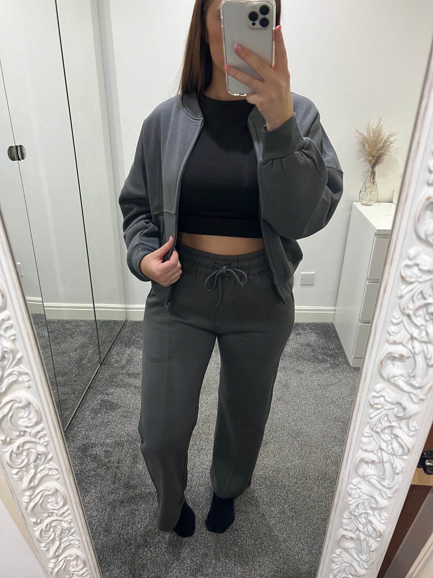 Grey bomber and jogger set