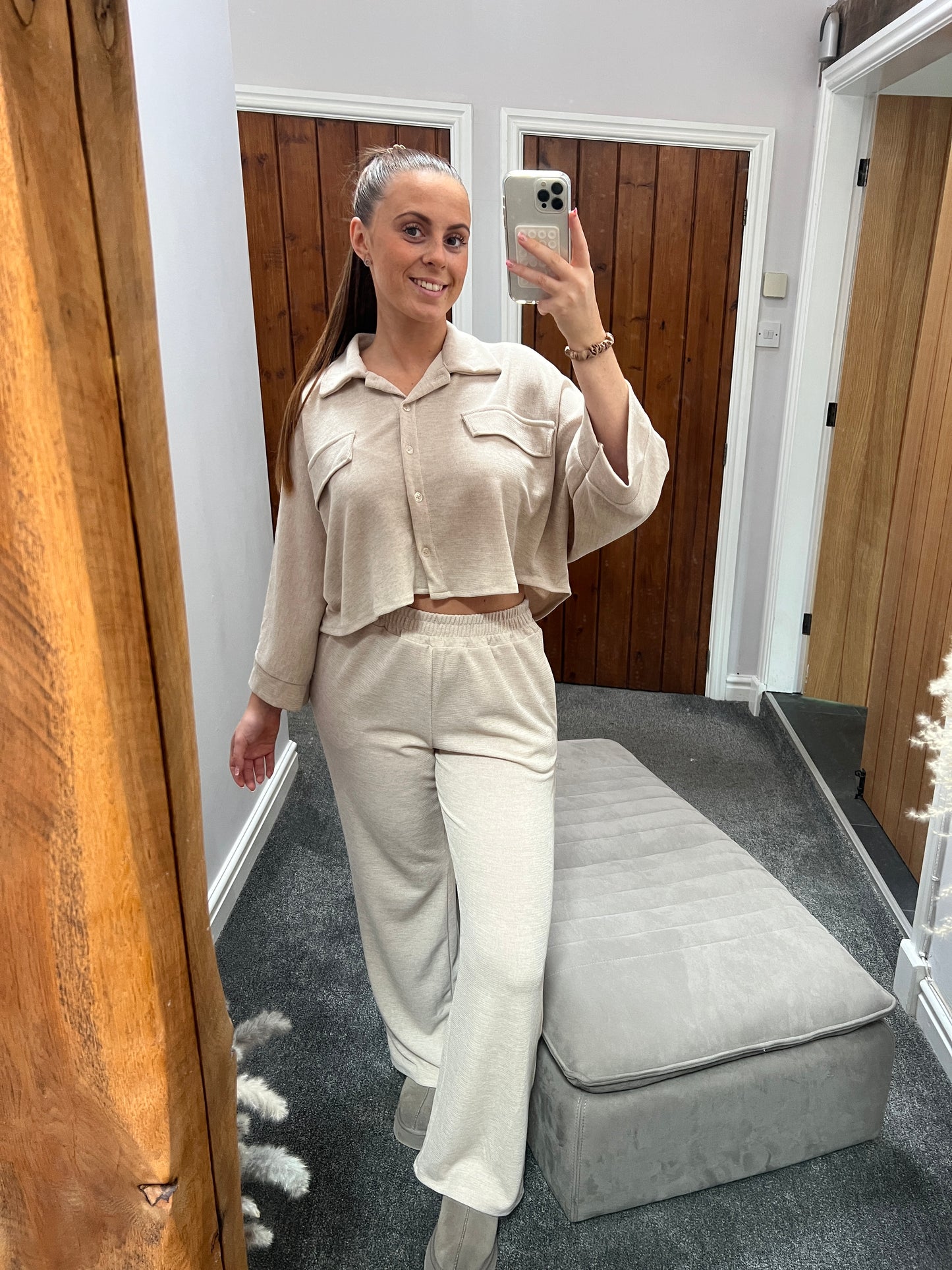 Oatmeal shirt loungewear set