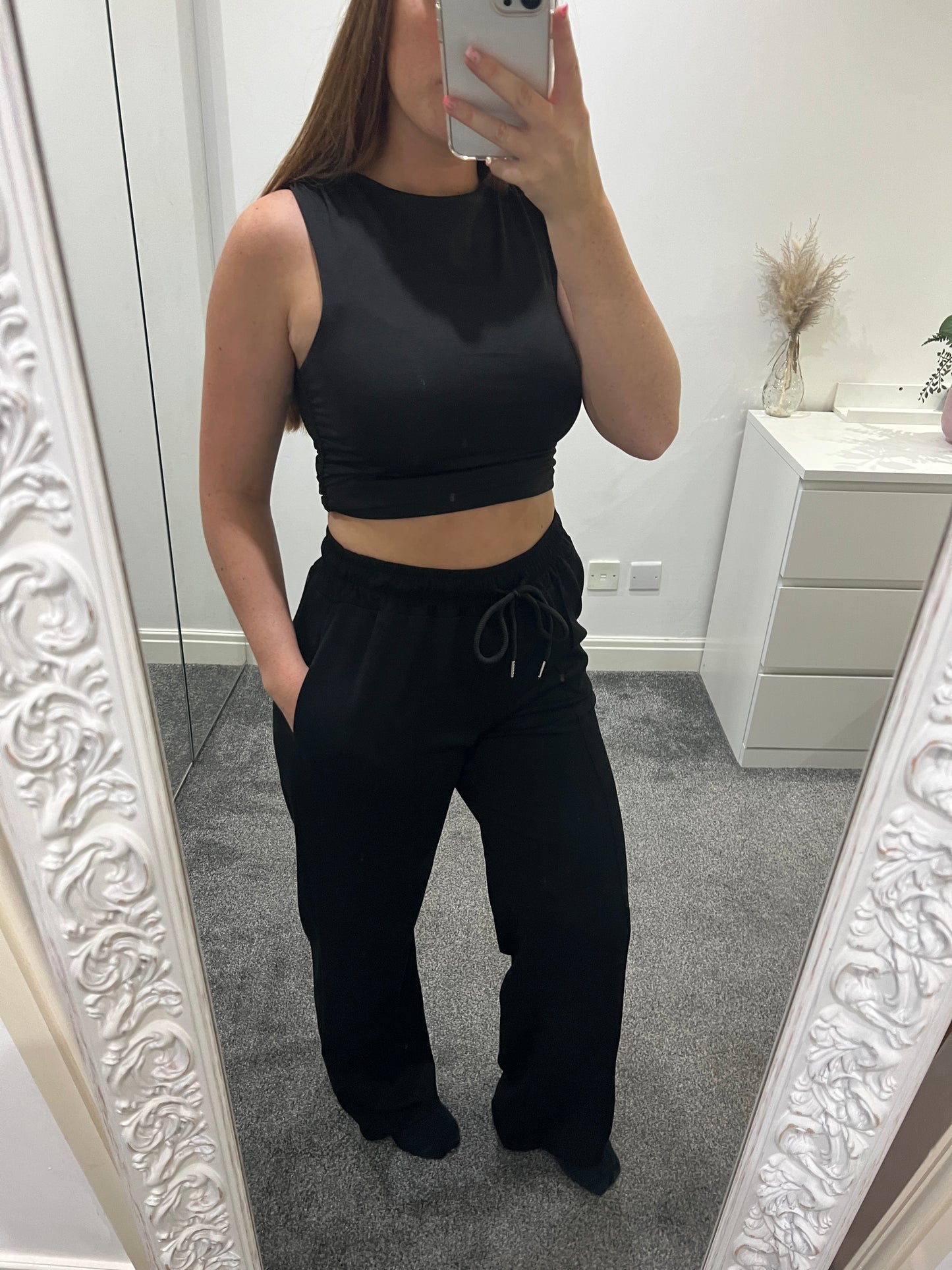 Black wide leg joggers