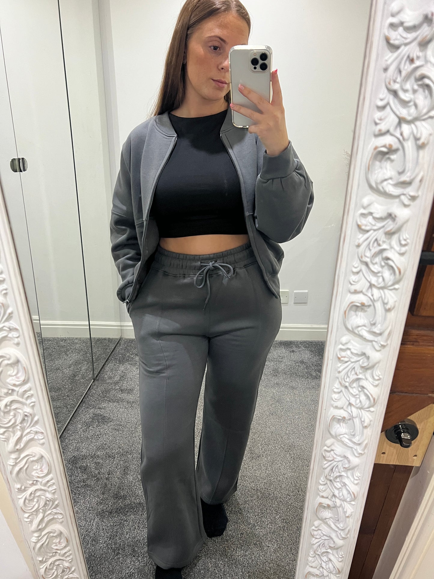 Grey bomber and jogger set